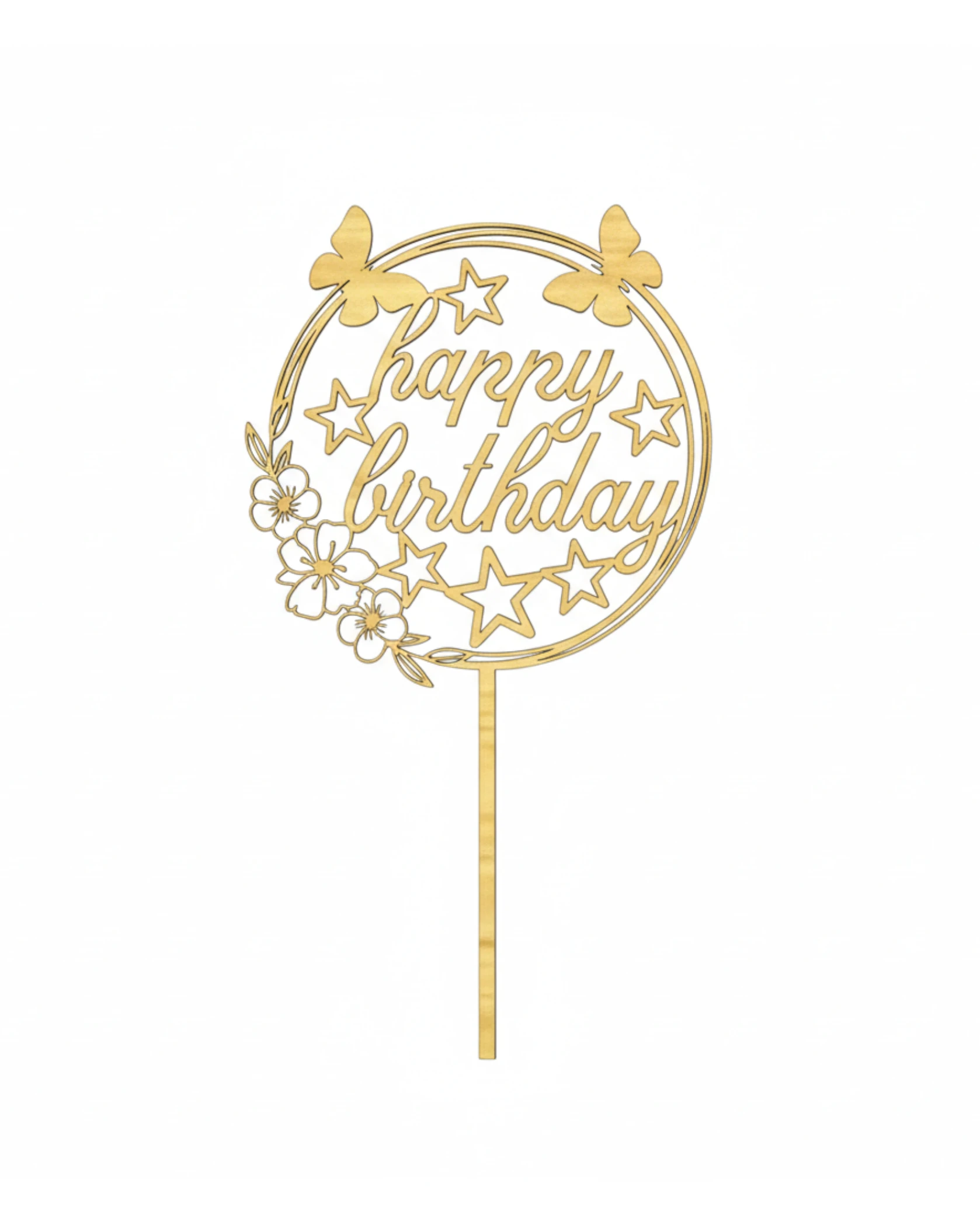 Topper Urodzinowy Kwiaty Motyle Gwiazdki - grawerowanie laserowe ze sklejki | Lumoria Studio Rybnik